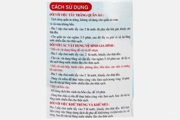 Sử dụng nước Javen tẩy trắng theo hướng dẫn
