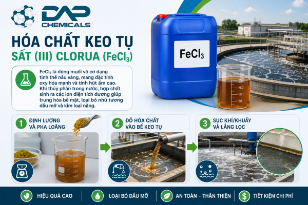 Các bước dùng hóa chất keo tụ Sắt (III) Clorua (FeCl3) xử lý dầu mỡ trong nước thải