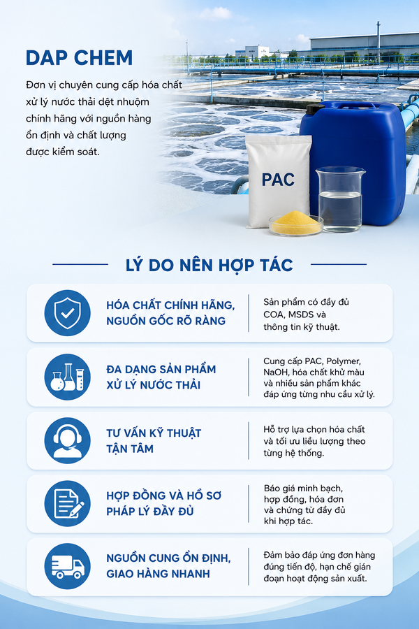 Địa chỉ cung cấp hóa chất xử lý nước thải dệt nhuộm uy tín